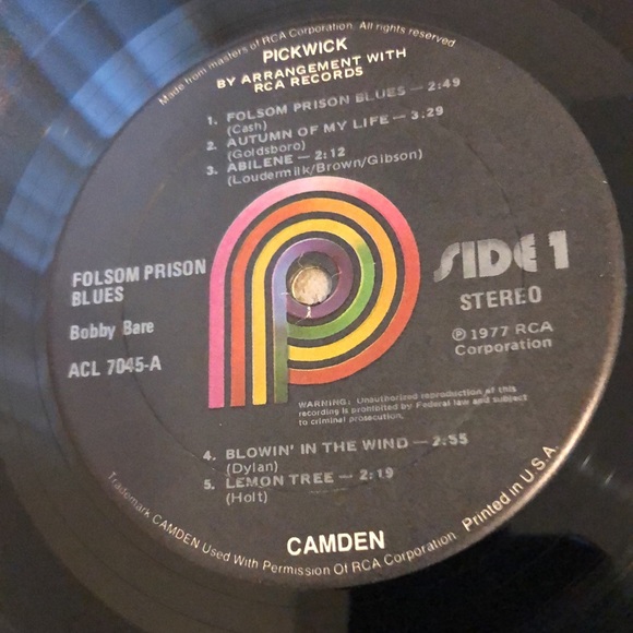 Bobby Bare Folsom Prison Blues Vinyl Lp '77 - Picture 2 of 8